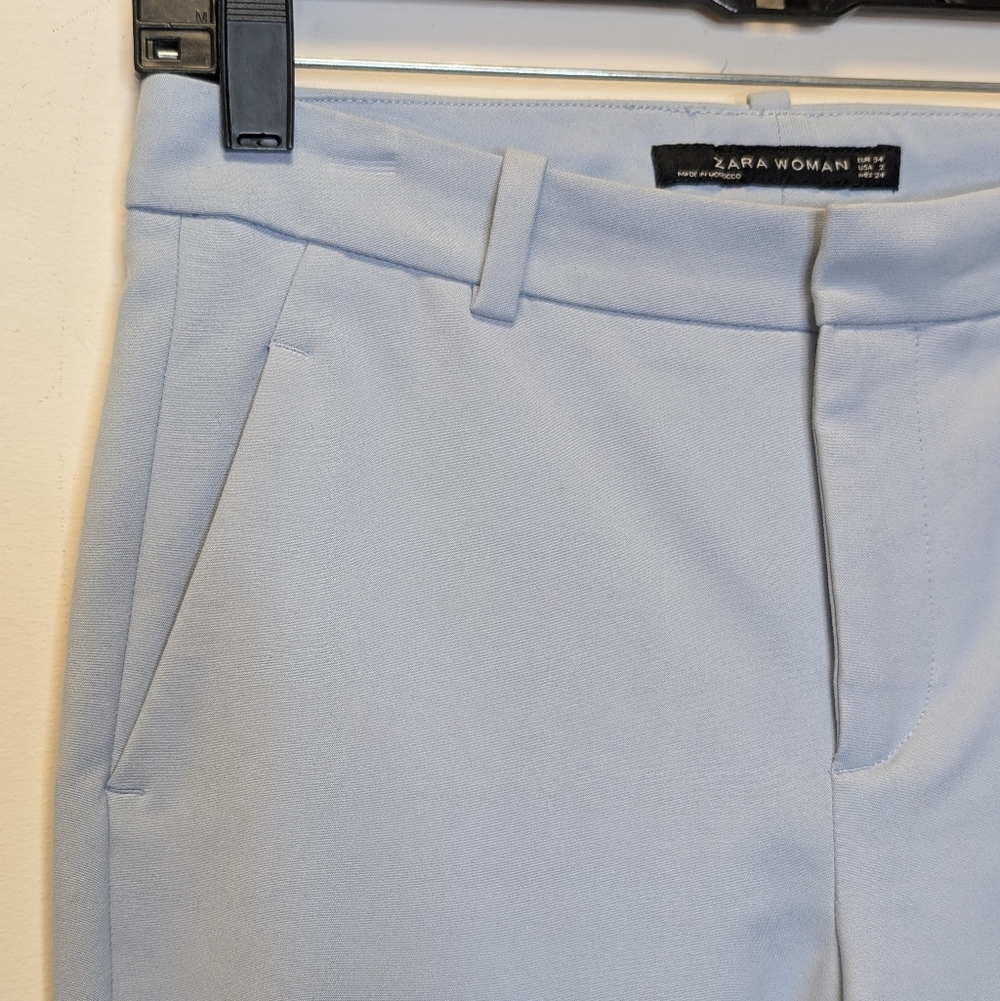 Zara Woman Chino Fit Pants Size 2 Light Blue Tailored Slim Ankle - Picture 2 of 14